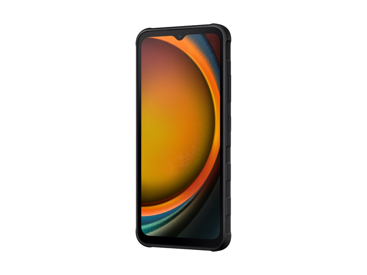 Slide 4: Samsung Galaxy XCover7 front three quarter view facing left in colour black