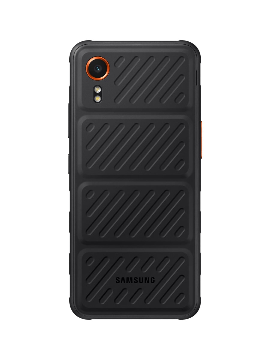 Image 2: Samsung Galaxy XCover7 rear view in colour black with orange camera casing