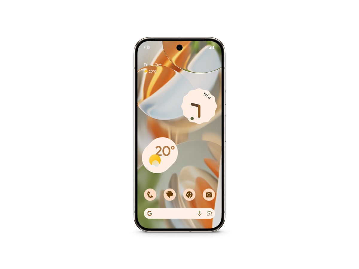 Slide 2: Google Pixel 9 Pro front view, vertical, full length in Porcelain colour 