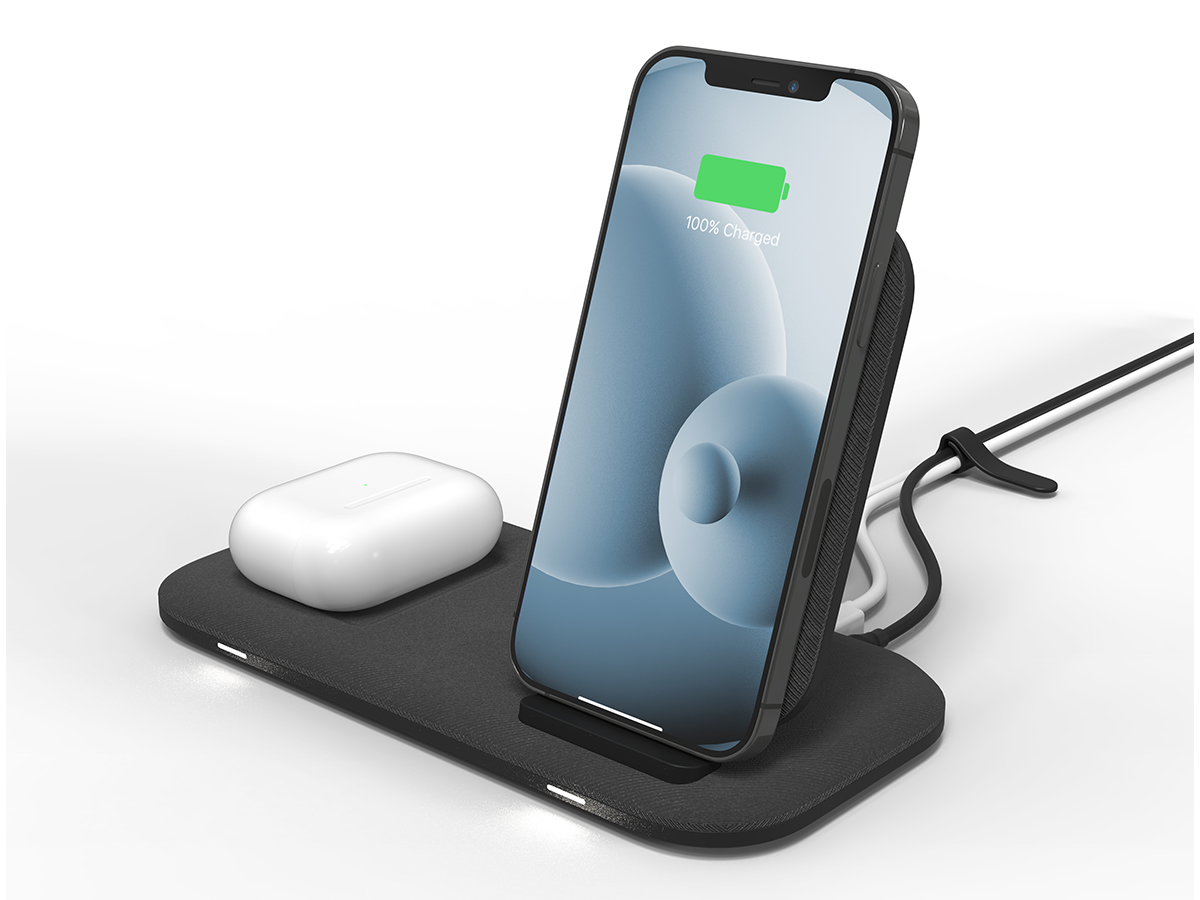 Slide 4: Mophie 2 in 1 Universal Wireless Charging Stand+ front view