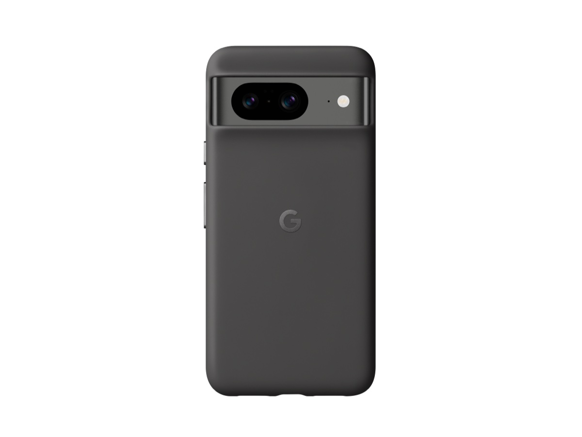 Slide 2: Google Pixel 8 Case exterior view in Charcoal colour with a phone placed inside.