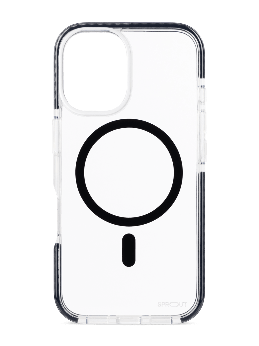 Image 1: Sprout iPhone 16 DHC MagSafe Case Back view in clear colour with black magnetic ring 