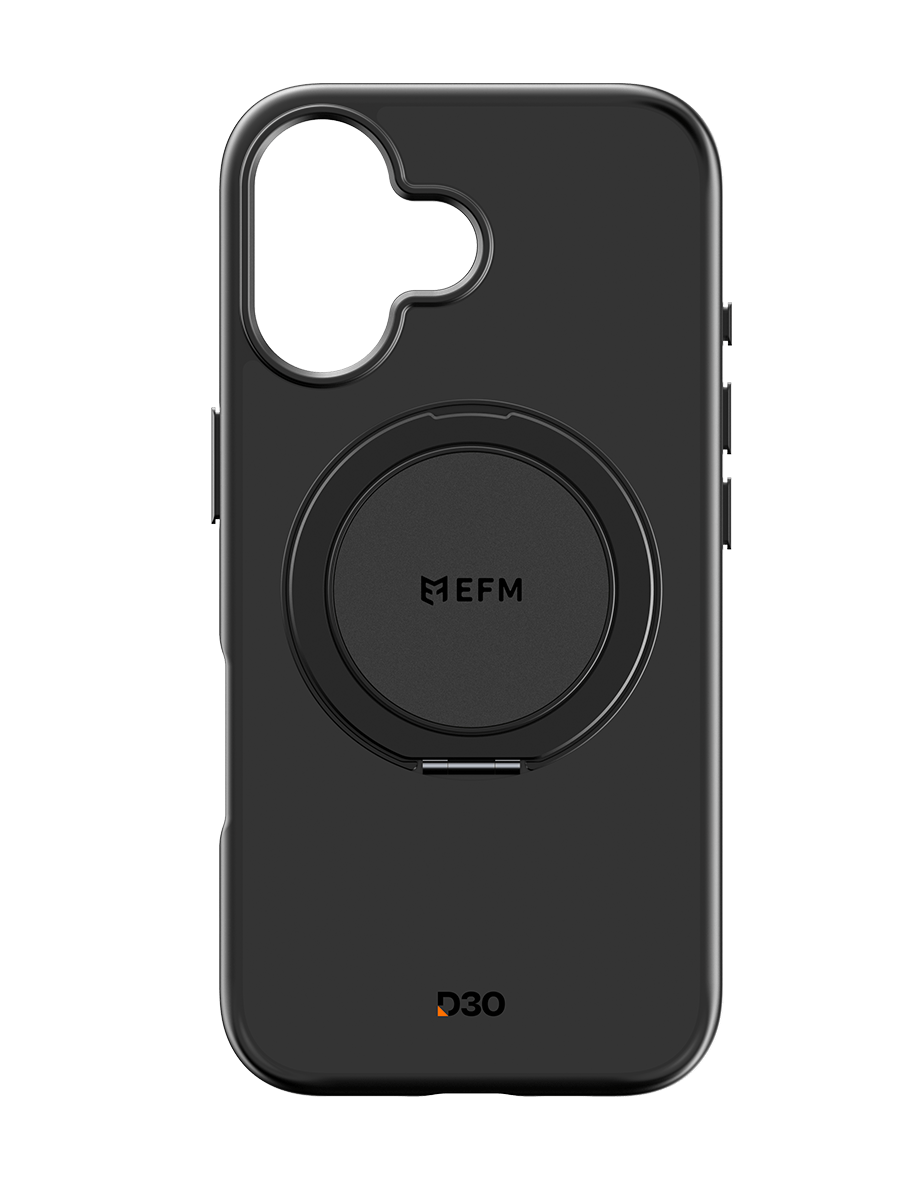 Image 1: EFM Alta Case with D3O Bio for iPhone 16 Plus back view in black colour with magnetic kickstand