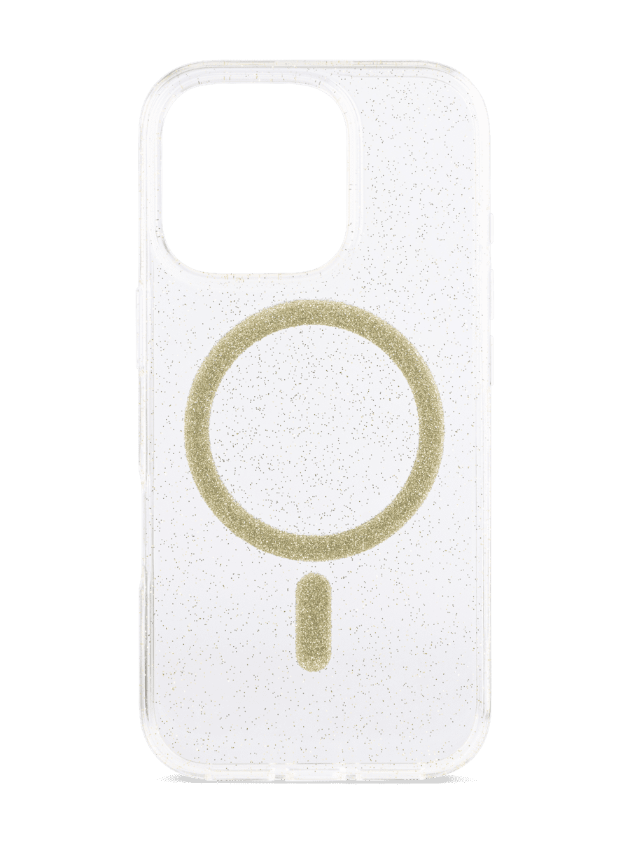 Image 1: Sprout iPhone 16 Pro Glitter MagSafe Case Back view in clear colour with gold magnetic ring