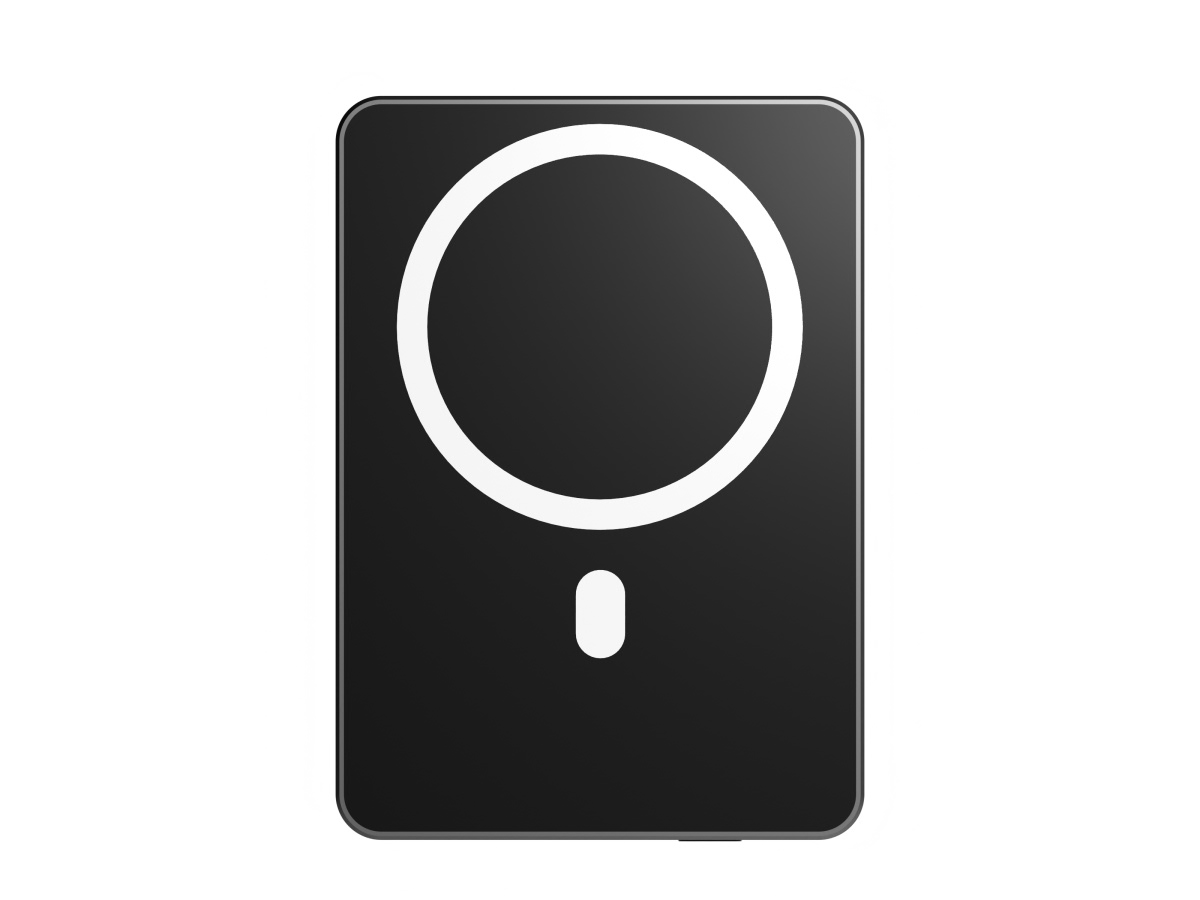 Slide 2: Cygnett MagSlim 10k Powerbank rear view featuring Magsafe ring. In black colour.