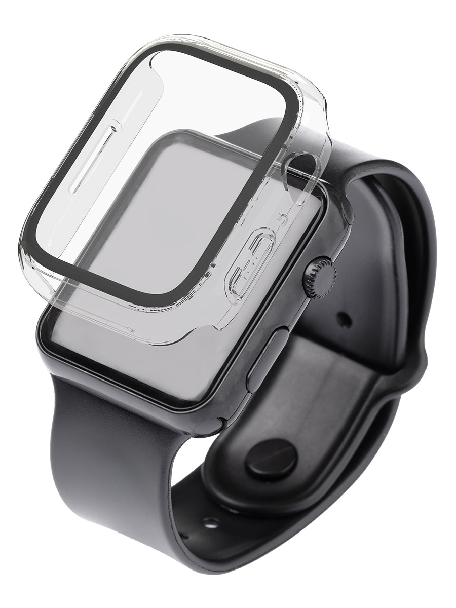 Image 2: Sprout Apple Watch Series 10 46mm Full Body Protector top view, hovering above an Apple watch. In clear colour.