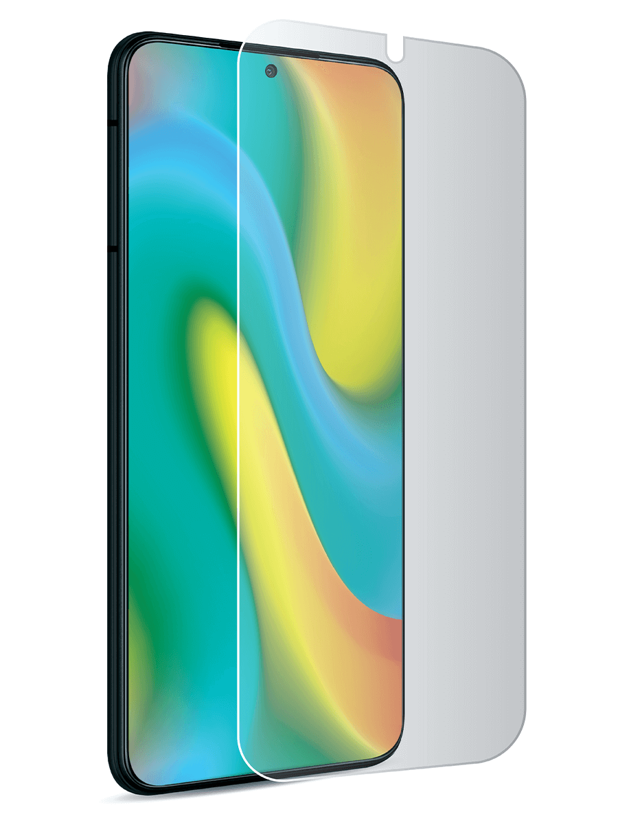 Image 1: Telstra Google Pixel 8a Screen Protector three quarter angled front view of screen protector positioned in front of a smart phone, in clear colour.
