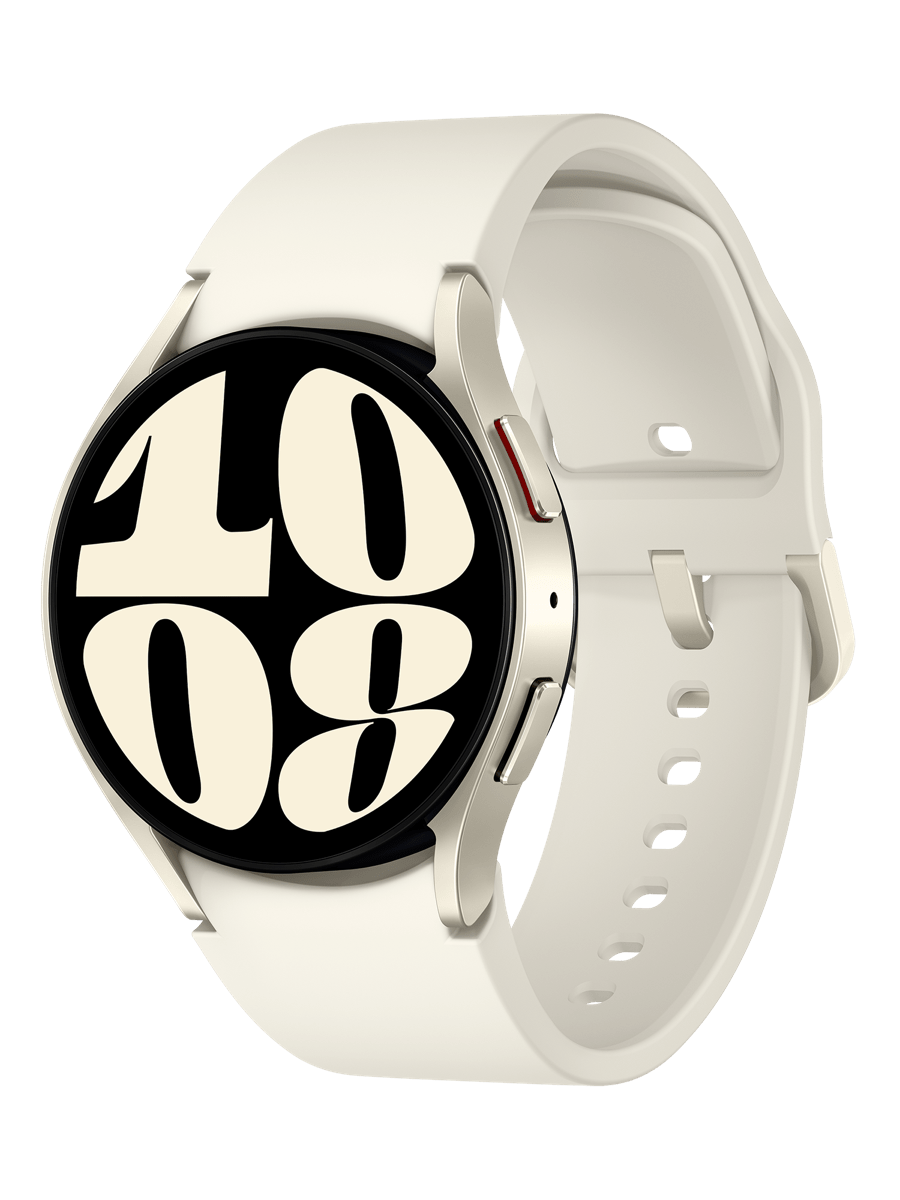 Image 1: Samsung Galaxy Watch6 40mm front view three quarter angle in Gold colour.