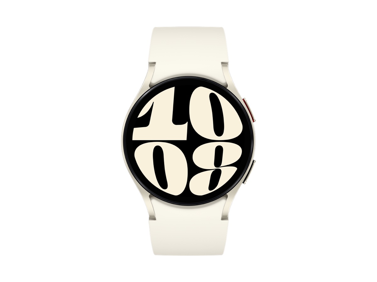 Slide 2: Samsung Galaxy Watch6 40mm front view in Gold colour. 