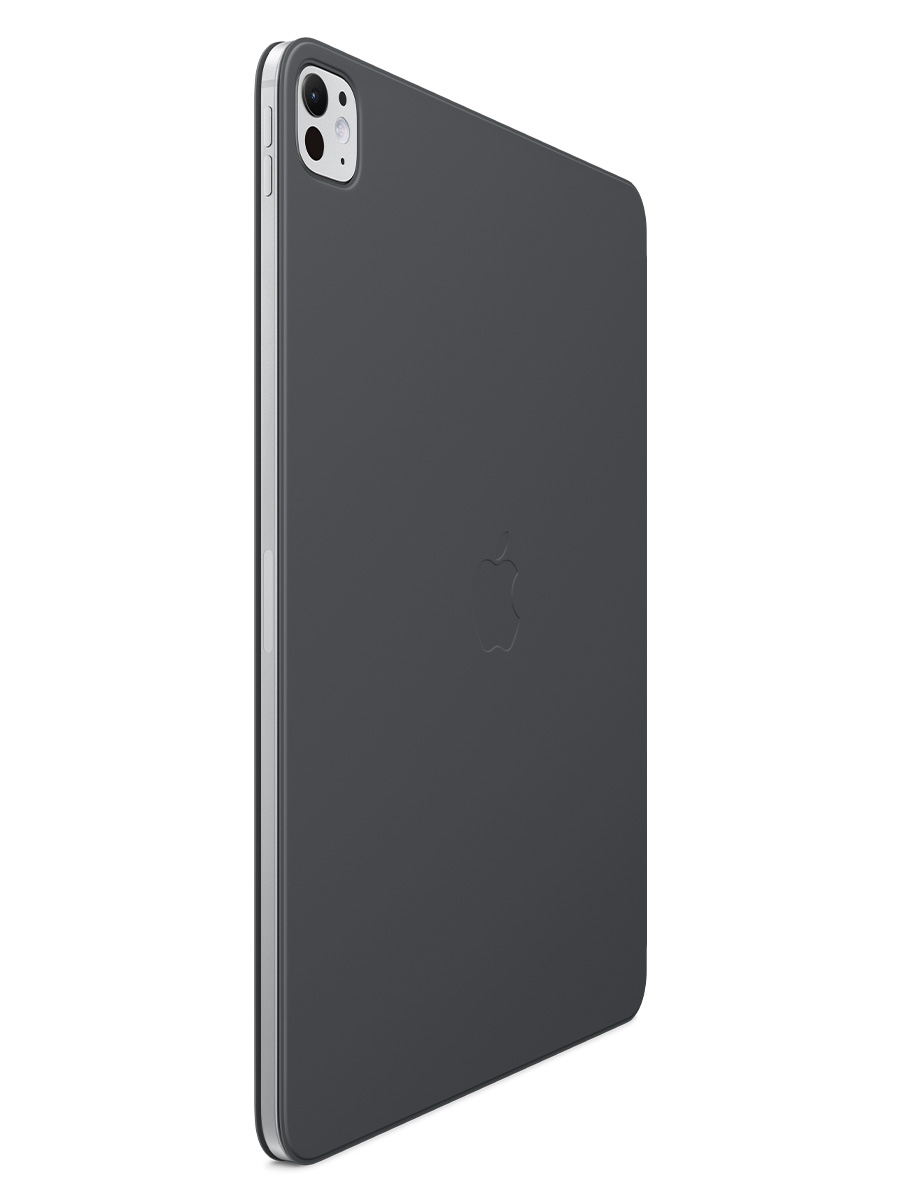 Image 3: Apple Smart Folio for iPad Pro 13 inch (M4) A back view, three quarter angle, of the Apple Smart Folio for iPad Pro 13 inch (M4) in black is shown connected to an Apple Ipad Pro 13 inch (M4), the camera is shown