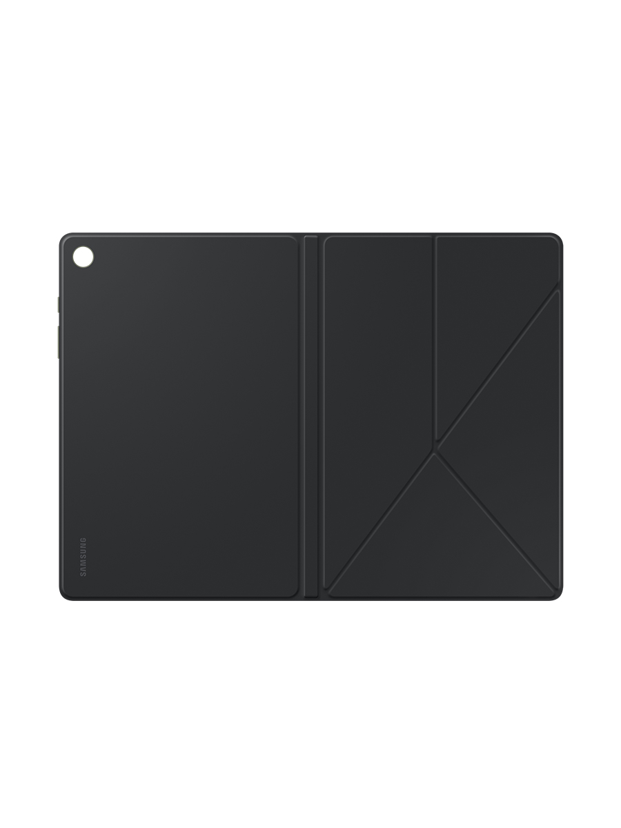 Image 2: Samsung Tab A9+ Book Cover view of cover opened flat to show both front and back covers in colour black.