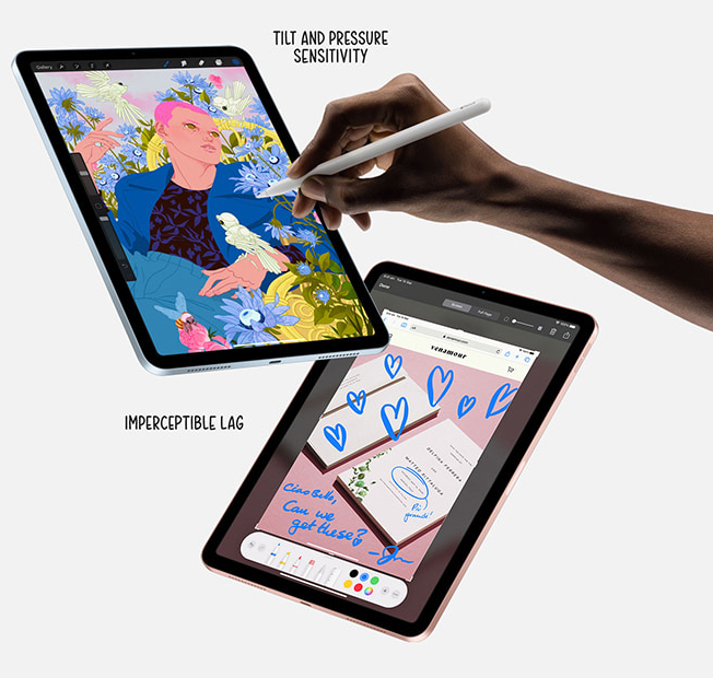 The apple pencil has tilt and pressure sensitivity and imperceptible lag