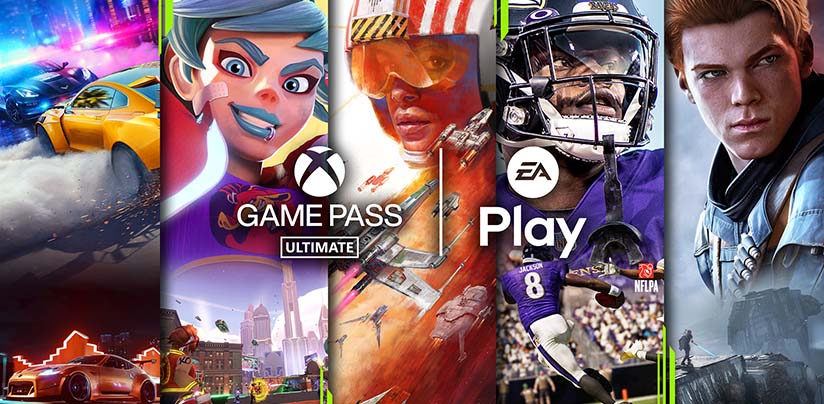 A composite image showing five different titles you can get with your Xbox Game Pass Ultimate subscription. 