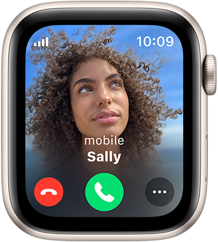 Apple Watch SE displaying incoming phone call with caller's picture and name.