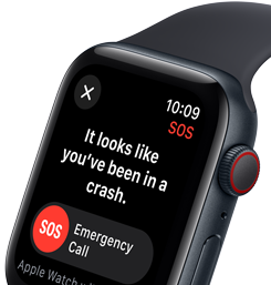 Apple Watch SE Crash Detection screen with Emergency Call button