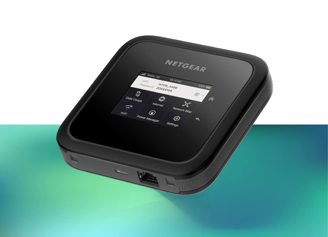 Right angle view of a Netgear Nighthawk M6 Mobile Broadband device.