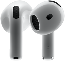 AirPods 4 hardware, showing front and back view showcasing new design