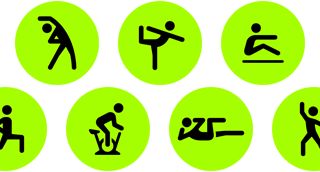 Workout app activities, including Yoga, Rower, Functional Strength Training, Indoor Cycle and Core Training, represented by icons