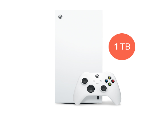 White Xbox Series X 1TB Digital Edition console with controller