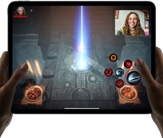 iPad Pro showing a high-performance game being played in SharePlay