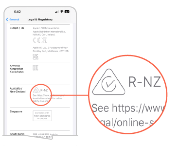 Image of the Australia or New Zealand RCM found on the iPhone Settings menu under Legal and Regulatory.